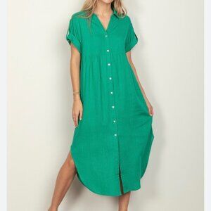 KLd Medium Midi Shirt Dress Green Swim Casual Lightweight Brunch